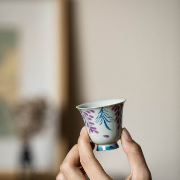 Hand-Painted Wisteria Ceramic Teacup – Gongfu Tea Master Cup for Home Use - Picture 8 of 8
